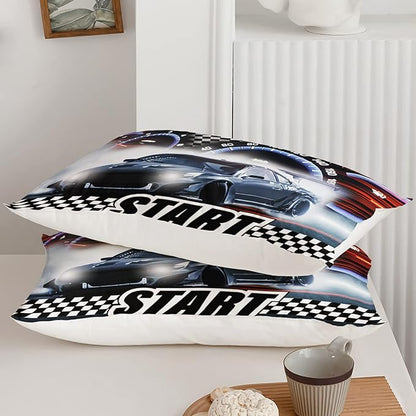 Axolotl Race Car Comforter Set Queen Size,Extreme Sports Bedding Set for Boys Teens Kids Girls Room Decor,Cool Speed Luxury Car Quilt Bed Set with 1 Comforter 2 Pillowcases Car Racing Gifts