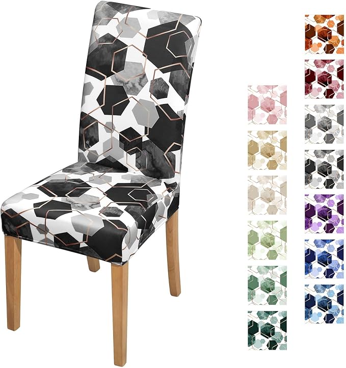 Gibelle Dining Room Chair Covers Set of 4, Soft Stretch Kitchen Chair Covers Slipcover Protector, Removable Washable Geometric Parson Chair Covers 4 Pack, Black