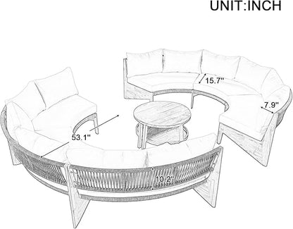 Merax Outdoor Sectional Patio Furniture Sets, Half Moon All Weather Wicker Seating Group, with Cushions and Round Coffee Table, Beige