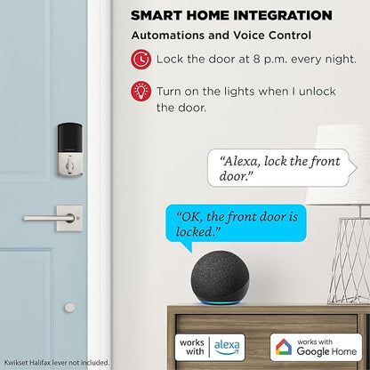 Kwikset Halo Wi-Fi Smart Lock, Keyless Entry Door Deadbolt, Geofence Auto-Unlock, Grade AAA Certified, No Hub Easy Install, Satin Nickel Lifetime Finish Warranty, Touchscreen