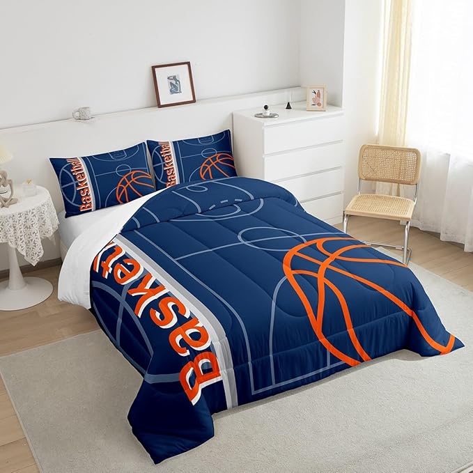 Feelyou Basketball Bedding Set Full Size Gaming Sports Comforter Set for Kids Boys Girls Decor Ball Games Comforter Basketball Lover Duvet Set Bedroom Quilt Set