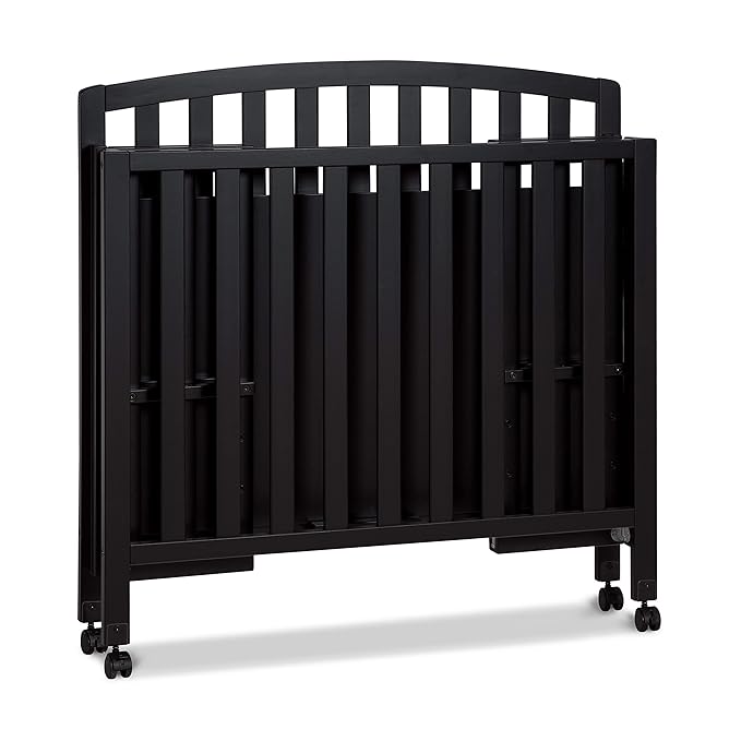 DaVinci Dylan Folding Portable 3-in-1 Convertible Mini Crib and Twin Bed in Ebony, Greenguard Gold Certified
