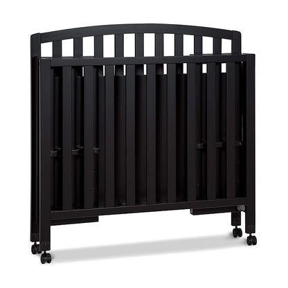 DaVinci Dylan Folding Portable 3-in-1 Convertible Mini Crib and Twin Bed in Ebony, Greenguard Gold Certified