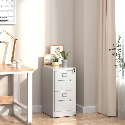 2 Drawer File Cabinet,Metal Filing Cabinets with Lock,White Vertical File Cabinet for Home Office,Heavy Duty Metal Storage Cabinet for A4/Letter/Legal Size File,Assembly Required