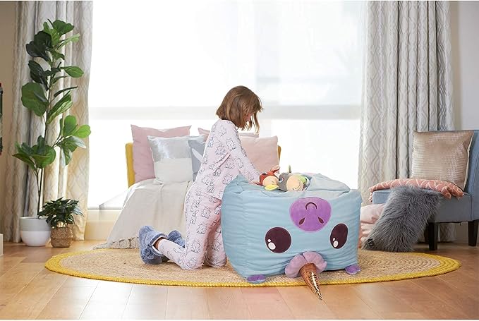 Aubliss Unicorn Stuffed Animal Storage Bean Bag Chair for Kids, Velvet Extra Soft Beanbag Chairs Cover, X-Large Stuffable Zipper Bean Bag for Organizing Plush Toys Girls Bedroom Decor, Blue
