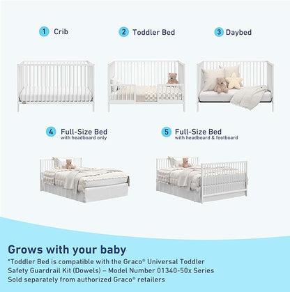 Graco Teddi 5-in-1 Convertible Crib (White) – GREENGUARD Gold Certified, Converts to Daybed, Toddler & Twin Bed with Headboard and Footboard, Adjustable Mattress Height