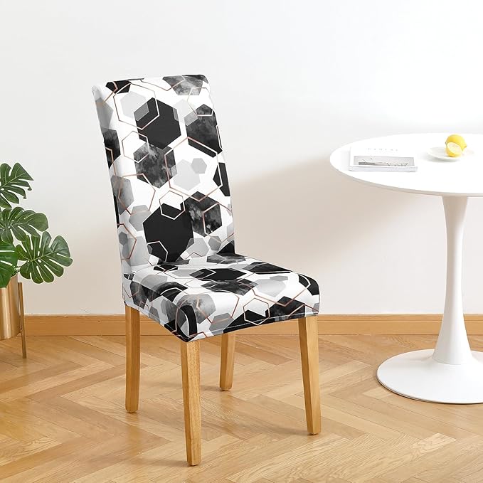 Gibelle Dining Room Chair Covers Set of 4, Soft Stretch Kitchen Chair Covers Slipcover Protector, Removable Washable Geometric Parson Chair Covers 4 Pack, Black