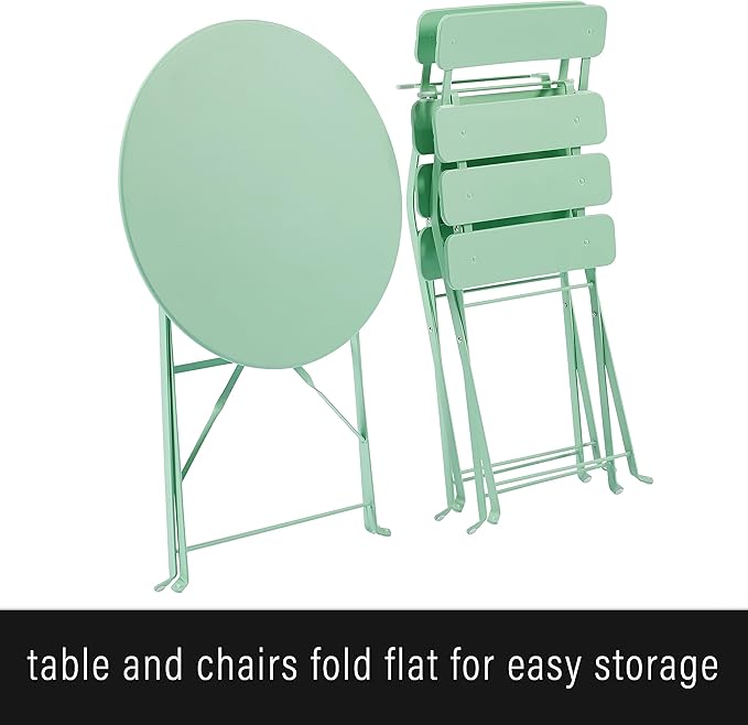 Crosley Furniture CF7390-MN Karlee Retro Metal Indoor/Outdoor 3-Piece Bistro Set with Table and 2 Chairs, Mint