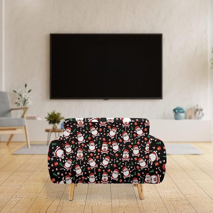 FKELYI Christmas Decorations Indoor Easy Going Stretch Sofa Slipcover Santa Claus Sofa Couch Cover Comfortable Furniture Protector M