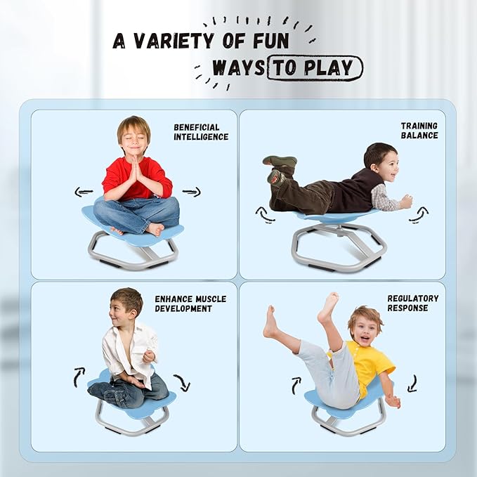 Elephant Kids Swivel Chair, Seat and Spinning Chair, Body Coordination Training Chair, Light Blue Non Slip Sensory Toys 360° Spinning Chair for Autistic Kids Aged 3+, Improving Kid's Physical Fitness