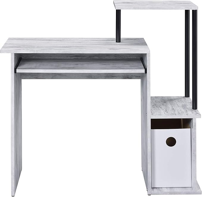 Acme Lyphre Wooden Top Computer Desk in Antique White and Black
