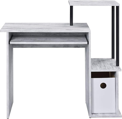 Acme Lyphre Wooden Top Computer Desk in Antique White and Black