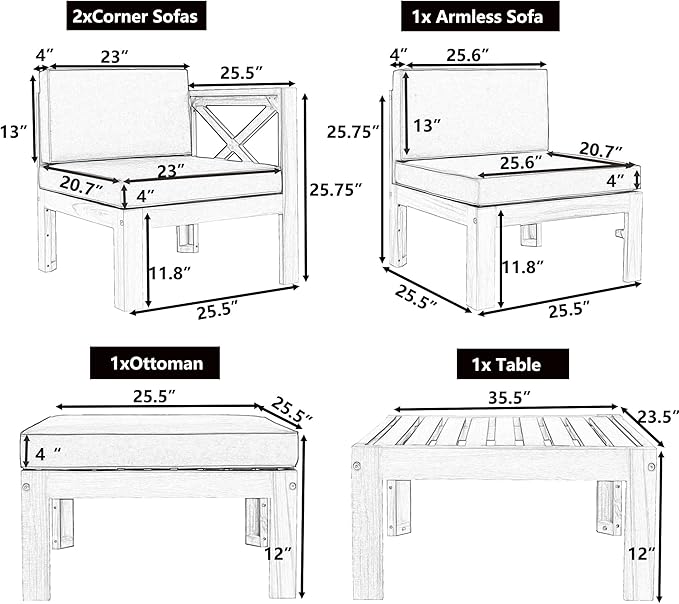 5-Piece Outdoor Patio Furniture Sectional Sets, Wooden L-shaped Corner Sofa Seating with Tea Table and Removable, Backyard Gardern Deck, Natural Finish+ Blue Cushions
