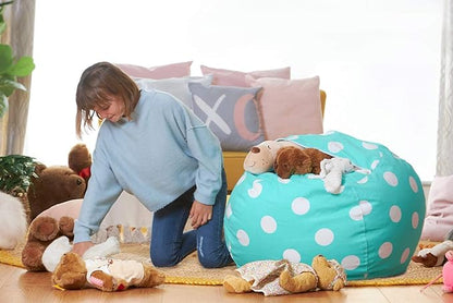 Aubliss Stuffed Animal Bean Bag Storage Chair, Beanbag Covers Only for Organizing Plush Toys, Turns into Bean Bag Seat for Kids When Filled, X-Large 48"-Canvas Dot Light aqua