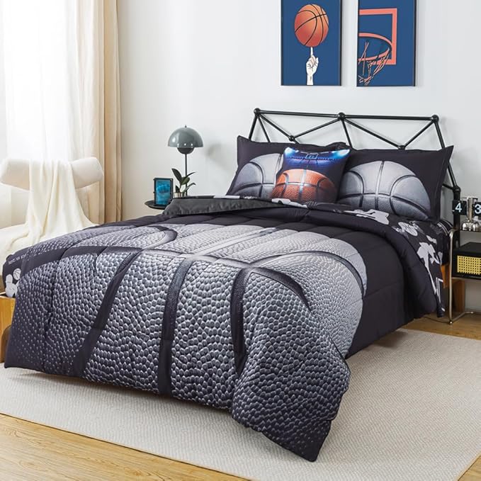 ADASMILE A & S Basketball Comforter Twin for Boys Basketball Bedding Twin for Kids Basketball Sports Comforter with Basketball Sheets 6 Pieces Bed in A Bag Comforter Twin for Boys Teens Sports Bed Set