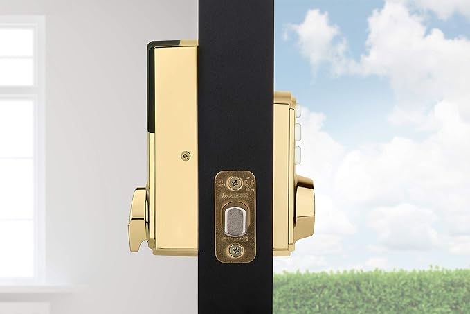 Kwikset 914 Traditional Keypad SmartCode Electronic Deadbolt Smart Lock featuring SmartKey Security and ZigBee 3.0 Technology in Polished Brass