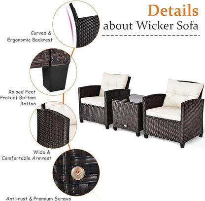 3 PCS Patio Furniture Set, OneSize, White