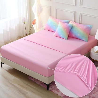 JQinHome Glitter Bedding Set Twin Size,6 Piece Bed in A Bag 3D Colorful Rainbow Galaxy Comforter Set for Girls Kids-All Season Microfiber Tie-Dye Bedding Sets(Rainbow)