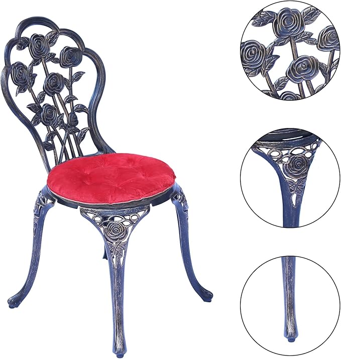Mandolin Patio Table and Chairs,5 Piece Outdoor Dining Set,Rust-Resistant Cast Aluminum Bistro Set with Cushion.Rose Design (Copper)