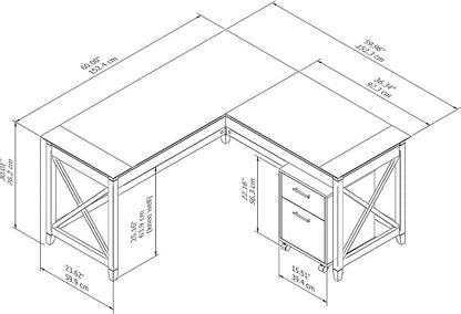 Bush Furniture Key West 60W L Shaped Desk with 2 Drawer Mobile File Cabinet in Bing Cherry