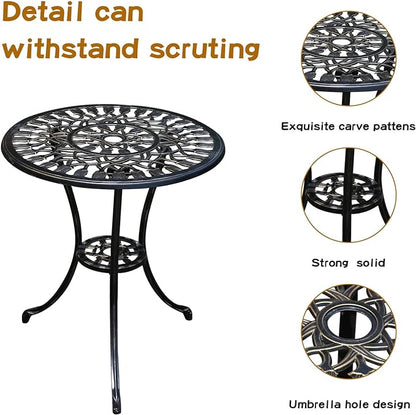 Patio Bistro Set.Rust-Resistant Cast Aluminum Bistro Table Set with Umbrella Hole for Backyard (Tulip Copper)