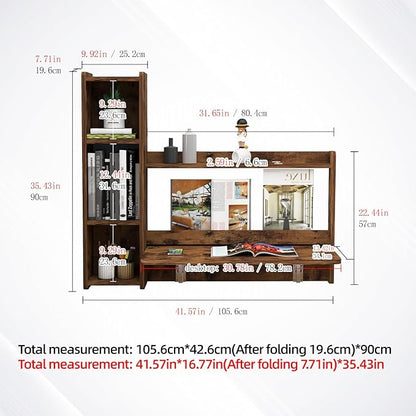 Pmnianhua Farmhouse Floating Desk,41''Wall Mounted Desk,L Shaped Folding Table,Fold Down Laptop Computer Desk with Storage for Wall Bedroom Small Space (Rustic Brown-Left)