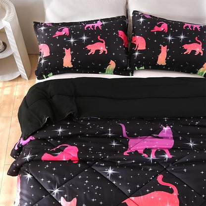 ENCOFT Cat Full Bedding Comforter Set Full for Girls and Boys Premium 3 Piece Cats Bedding Set Black Comfortable and Breathable for Teens and Adults with 1 Comforter and 2 Pillowcases