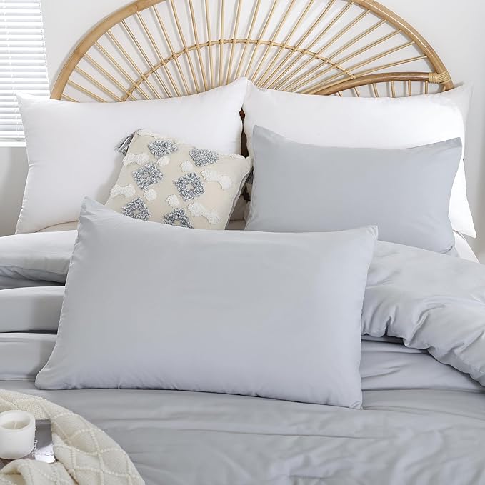 Full Size Comforter Modern Light Grey 3PCS Microfiber Bed Comforter Sets for All Season Comforter for Men, Women and Girls Soft Lightweight Bedding Set