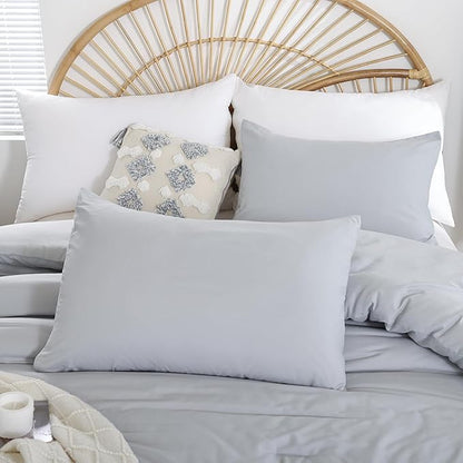 Light Grey Comforter Set King Size - 3 Pieces Lightweight Grey Solid Bedding Set - All Season Fluffy Microfiber Bed Set (1 Comforter, 2 Pillowcases)