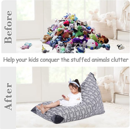 Jorbest Stuffed Animal Storage Bean Bag Chair for Kids and Adults, Stuffed Animal Bean Bag, Premium Canvas Stuffie Seat - COVER ONLY (Grey with White Arrows 200L/52 Gal)