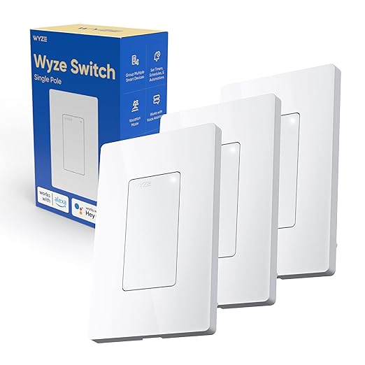 Wyze Switch, 2.4 GHz WiFi Smart Light Switch, Single-Pole, Needs Neutral Wire, White & Bulb Color, 1100 Lumen WiFi RGB and Tunable White A19 Smart Bulb, Works with Alexa and Google Assistant, Two-Pack