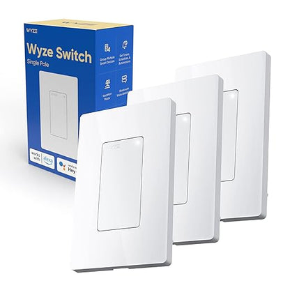 Wyze Switch, 2.4 GHz WiFi Smart Light Switch, Single-Pole, Needs Neutral Wire, White & Bulb Color, 1100 Lumen WiFi RGB and Tunable White A19 Smart Bulb, Works with Alexa and Google Assistant, Two-Pack
