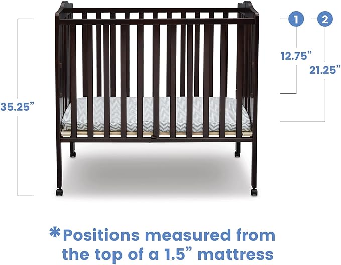 Delta Children Folding Portable Mini Baby Crib with 1.5-inch Mattress, Dark Chocolate