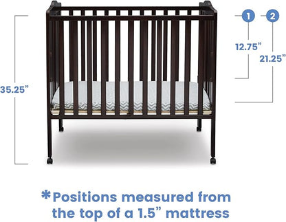 Delta Children Folding Portable Mini Baby Crib with 1.5-inch Mattress, Dark Chocolate