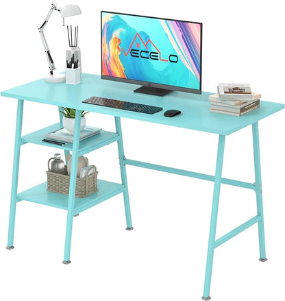 VECELO 43 Inch Computer, Writing Home Office Hutch Workstation with Shelf Storage Desk 43", Classic Blue