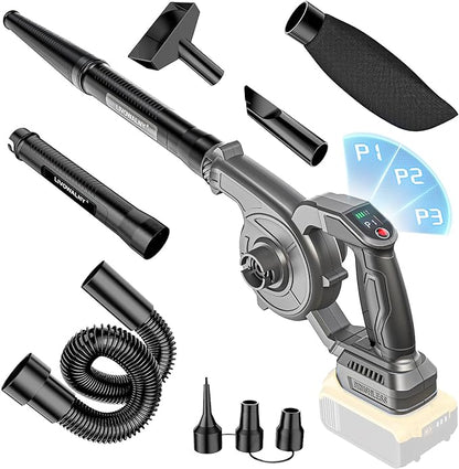 LIVOWALNY Lightweight Battery Leaf Blower: Cordless Battery Operated Blower for Dewalt 20v Battery - Electric Leaf Blowers & Vacuum 2-in-1 with 3 Speed Mode for Yard Driveway Patio Garage Sidewalk