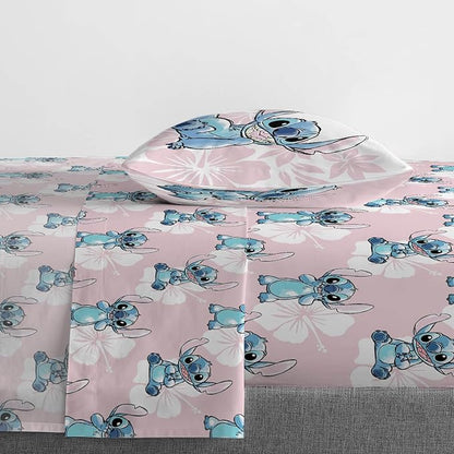 Disney Lilo & Stitch Full Comforter Set - 7 Piece Bedding includes Sheet Set & Pillow Covers - Super Soft Kids Floral Bedding