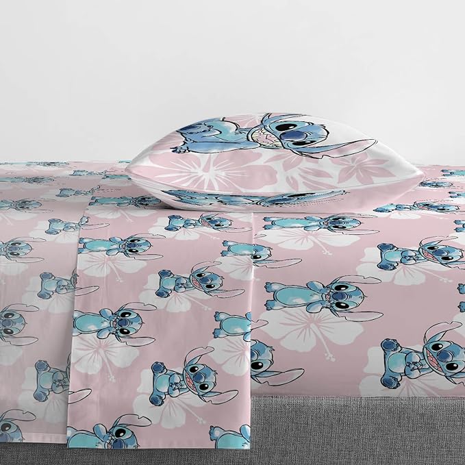 Jay Franco Disney Lilo & Stitch Twin Comforter Set - 5 Piece Bedding includes Sheet Set & Pillow Covers - Super Soft Kids Floral Bedding