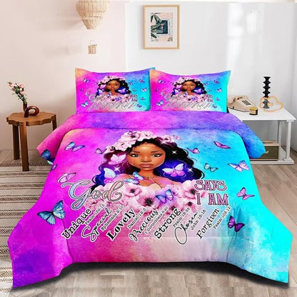 Black Girl Comforter Set Twin,Black Girl Magic Bedding Set,You are Beautiful Lady Bed Bedroom Set,African American Girl Inspirational Quotes Comforter Set