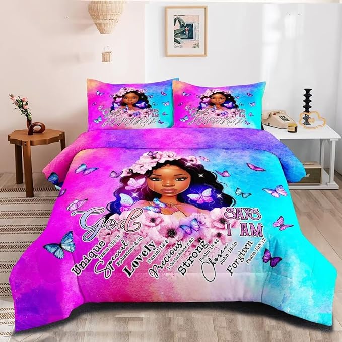 Black Girl Comforter Set Full,Black Girl Magic Bedding Set,You are Beautiful Lady Bed Bedroom Set,African American Girl Inspirational Quotes Comforter Set