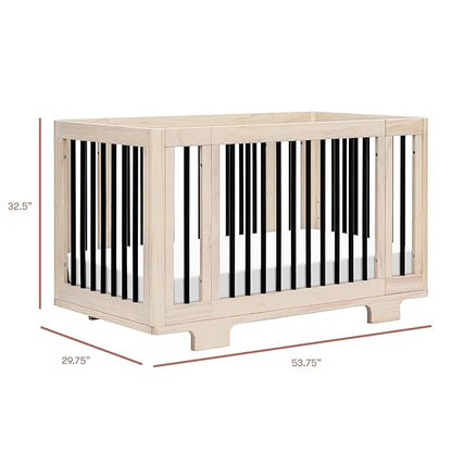 Babyletto Yuzu Convertible All-Stages Bassinet, Midi, Full-Size Crib in Washed Natural with Black, Greenguard Gold Certified, Portable & Adjustable with Conversion Kits and Pads Included