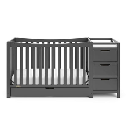 Graco Remi 4-in-1 Convertible Crib & Changer with Drawer (Gray) – GREENGUARD Gold Certified, Crib and Changing -Table Combo, Includes Changing Pad, Converts to Toddler Bed, Daybed and Full-Size Bed