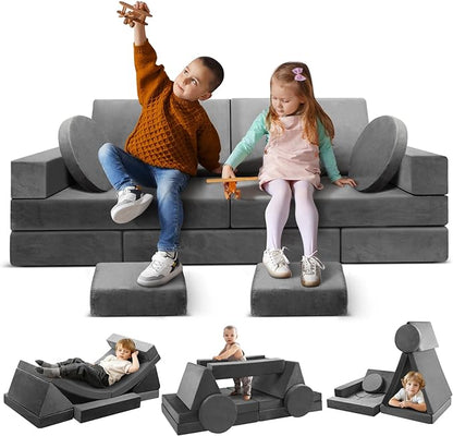 Modular Kids Play Couch, 18pcs Toddler Floor Sofa, Sectional Couch for Children, Fortplay Bedroom and Playroom Furniture for Playing, Creativing, Convertible Foam and Floor Cushion for Boys and Girls