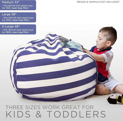 Aubliss Stuffed Animal Bean Bag Storage Chair (Royal Blue/White Striped, Large (38''))