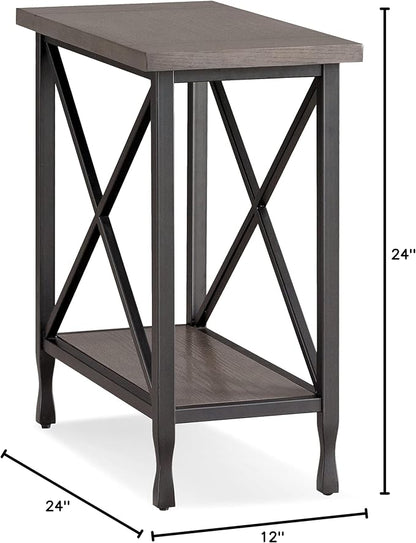 Leick Home Chisel & Forge Narrow Side Recliner Table with Shelf, Smoke Gray and Matte Black, 12" W