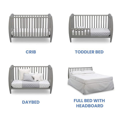 Delta Children Twinkle 4-in-1 Convertible Baby Crib, Sustainable New Zealand Wood, Grey and Delta Children Twinkle Galaxy Dual Sided Recycled Fiber Core Crib and Toddler Mattress (Bundle)