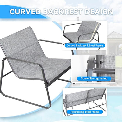 4 Piece Patio Outdoor Furniture Set with Strong Powder Coated Metal Frame One Love Seat, Two Single Chairs and one Table for Porch, Balcony, Backyad, Patio Conversation Set (Grey)