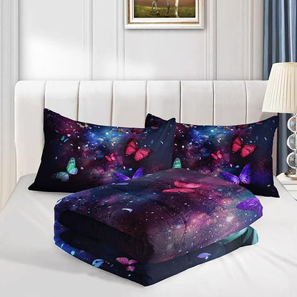 Butterfly Comforter Set for Girls Women,Colorful Butterflies in Space Galaxy Printed Black Bedding Set with 2 Pillowcases(Butterfly Galaxy Twin)