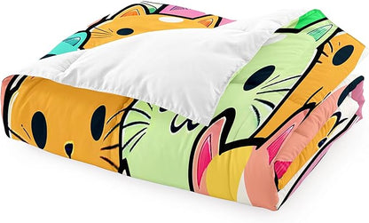 Cat Bedding Twin Size - Cat Comforter Set for Kids Girls Room Cartoon Cat Bedding Set Room Decor Teens Twin Comforter Sets for Girls, 1 Comforter+1 Pillowcase