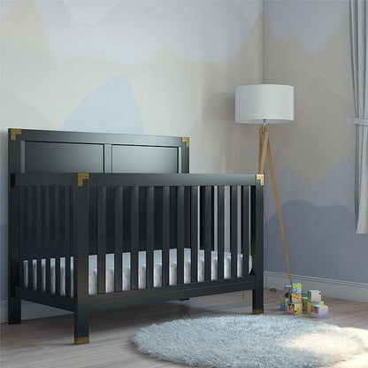 Baby Relax Miles 5-in-1 Convertible Crib, Solid Pine Wood, Black